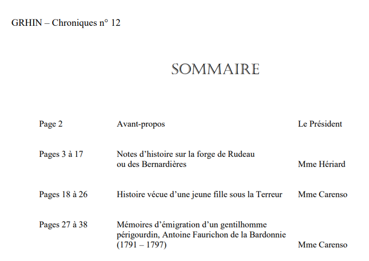 Chroniques Nontronnaises GRHIN 1986 Carenso